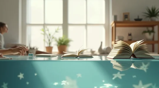 Illustration d'une transformation progressive montrant le passage de l'information simple à la connaissance profonde, avec éléments de webdesign français épurés