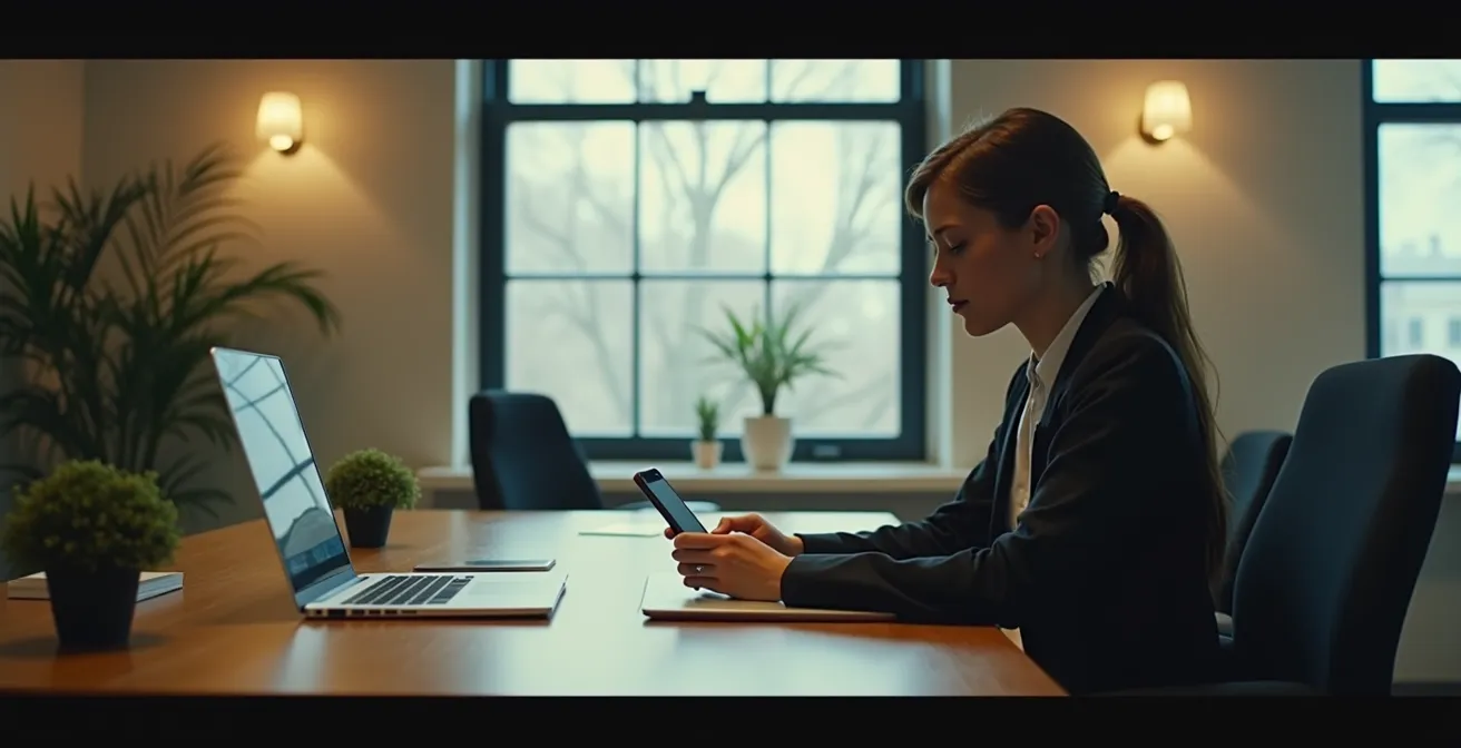 Illustration montrant deux interfaces distinctes : une complexe et riche pour desktop professionnel, une minimaliste et rapide pour mobile utilisateur final.