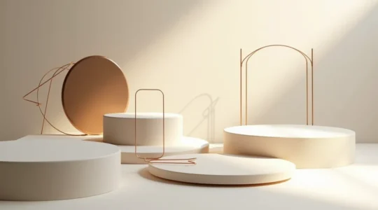 Une composition visuelle symbolisant l'identité graphique comme fondation d'une marque, avec des éléments graphiques entrelacés représentant cohésion et structure stratégique.