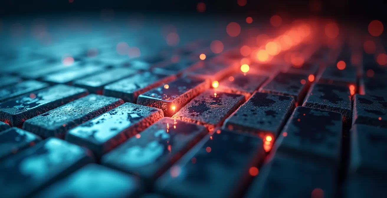 Matrice visuelle montrant deux variables (annonce et landing page) en symétrie parfaite, avec des zones de cohérence mises en évidence en vert, représentant l'alignement entre message et design.