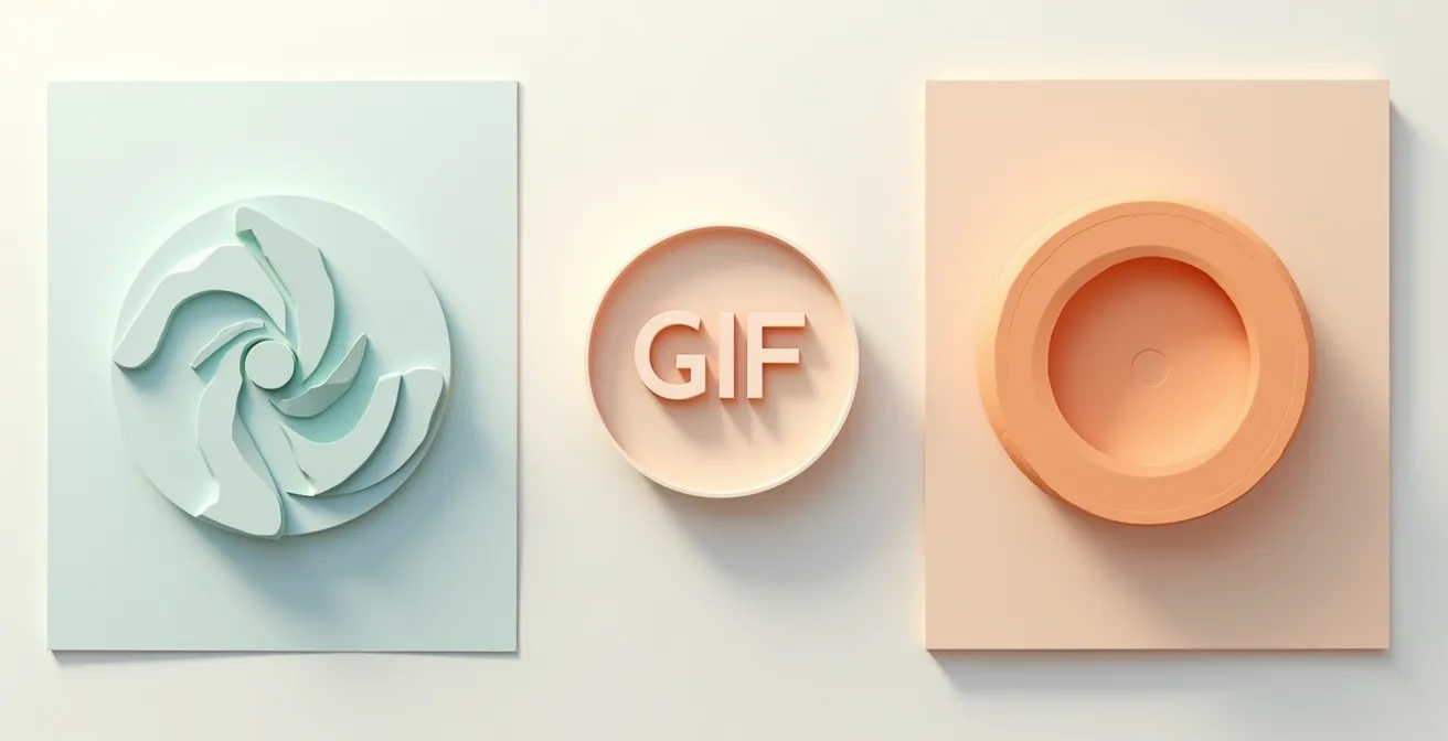 Matrice visuelle de décision comparant les formats infographie, GIF et photo selon les critères écoconception, accessibilité RGAA et résonance culturelle française