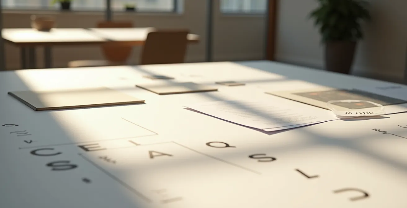 Structure visuelle hiérarchisée montrant la progression de l'information selon l'approche cartésienne avec éléments d'accessibilité visuels