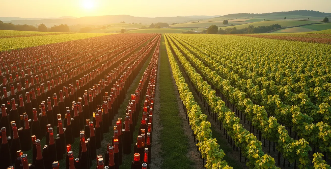 Infographie montrant une niche de marché précise en France : micro-segment de néo-vignerons biodynamiques vs marché large du vin, avec données INSEE régionales et rentabilité croissante