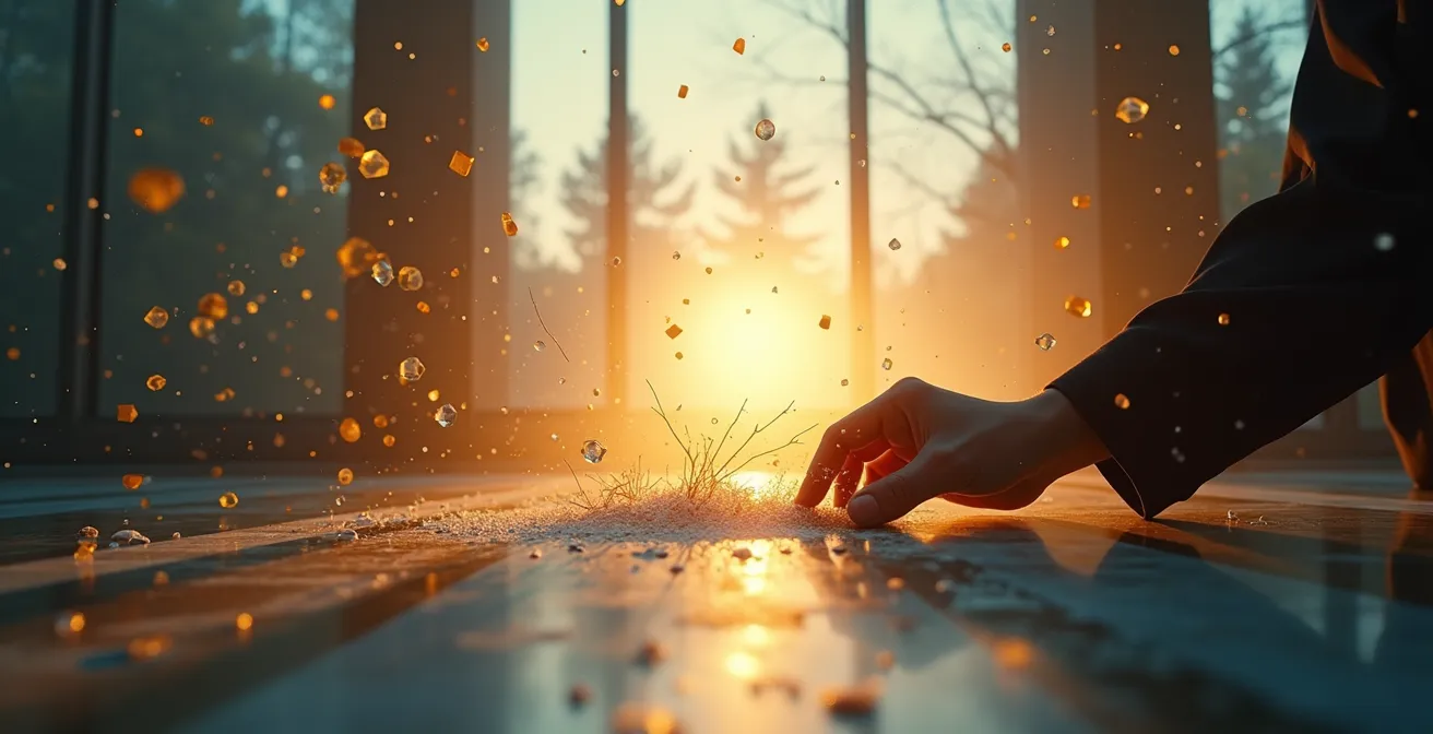 Une composition visuelle montrant un utilisateur engagé trouvant la réponse parfaite à son problème, avec des éléments graphiques abstraits symbolisant la compréhension et l'accessibilité