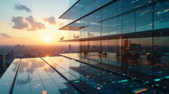 Illustration éditoriale montrant une architecture numérique complexe en construction, avec des interfaces numériques flottantes, des structures de données interconnectées et des fondations technologiques solides, reflet de l'ambition d'une plateforme française innovante.