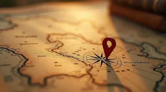 Illustration d'une carte au trésor stylisée avec symboles de stratégie marketing et visualisation de données, style magazine éditorial.