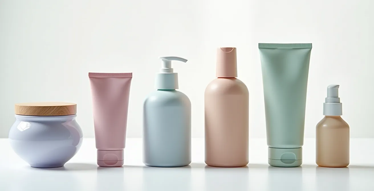 Une série de produits de marques françaises reconnaissables (emballage, couleurs, formes) présentés sans logos, illustrant comment l'identité visuelle seule crée la reconnaissance instantanée.