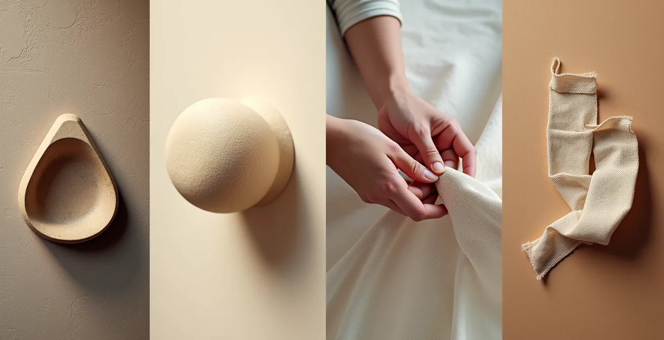 Composition visuelle montrant quatre totems français distincts (objet terroir, détail architectural, geste artisan, palette de couleur régionale) représentant des signatures visuelles sans logo