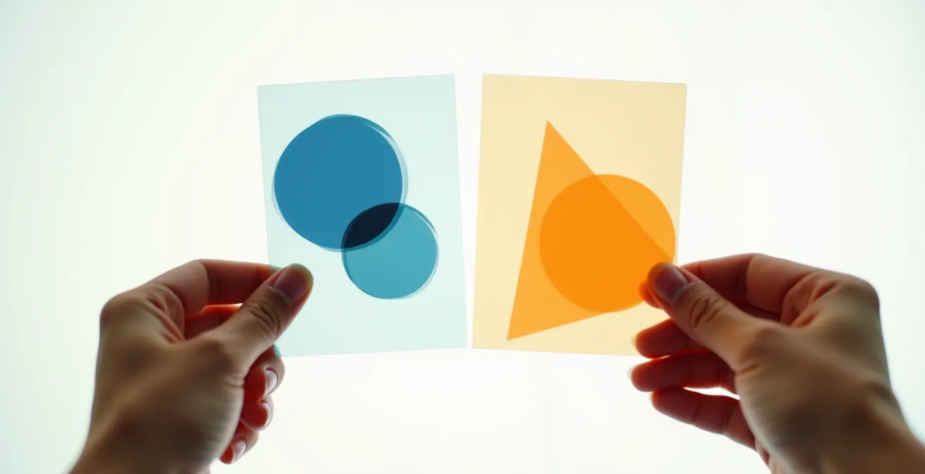 Mains tenant des cartes floues représentant différentes identités visuelles de marques