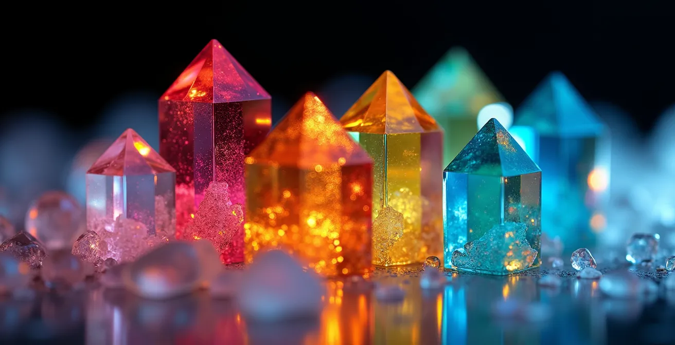 Vue macro de données analytiques représentées par des formes géométriques colorées