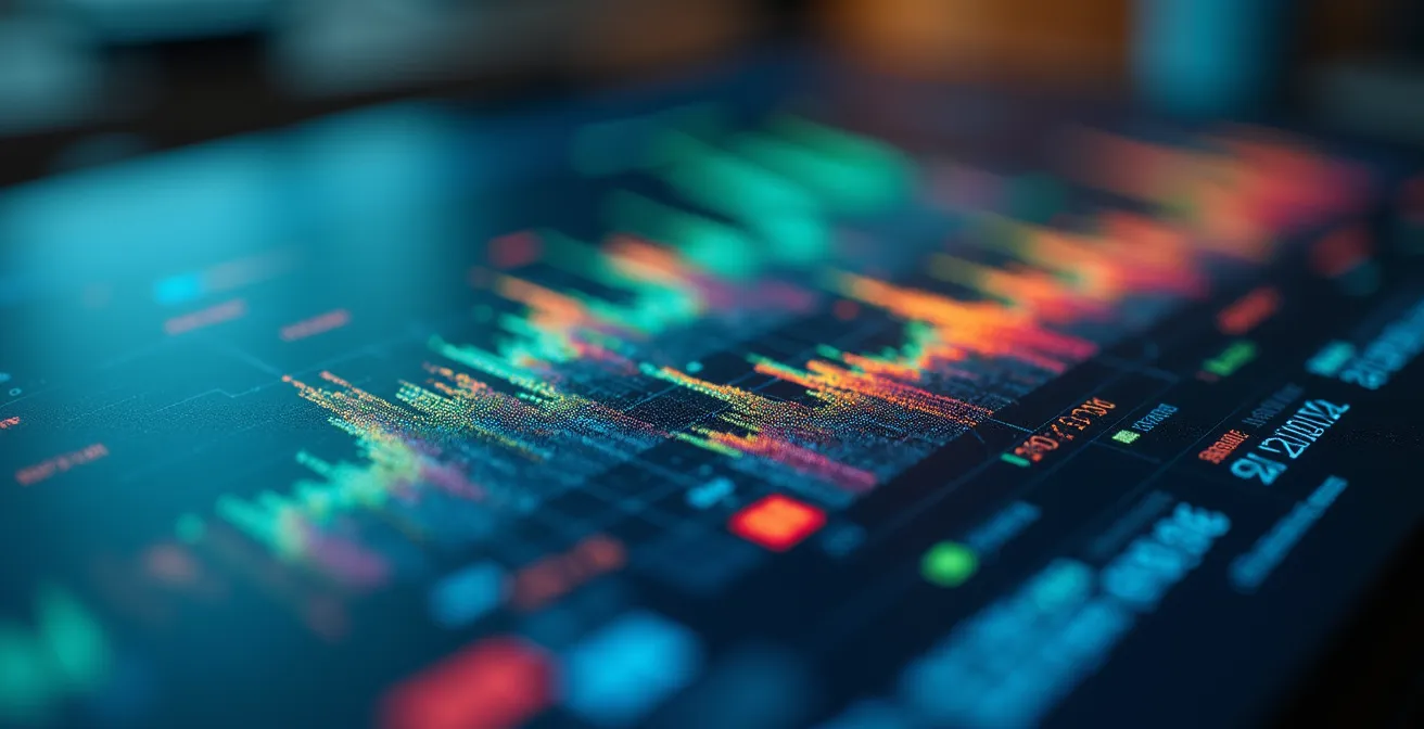 Vue macro détaillée d'un écran affichant des graphiques d'analyse de performance