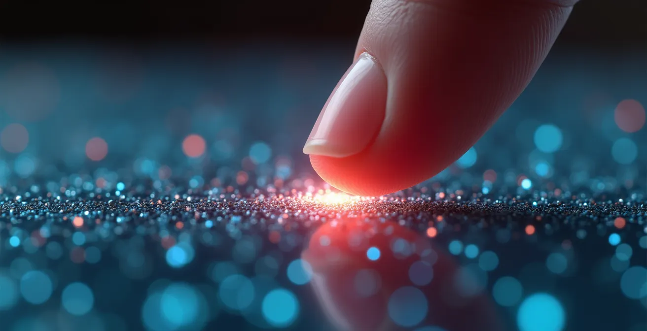 Détail macro d'une surface interactive montrant des micro-textures réactives