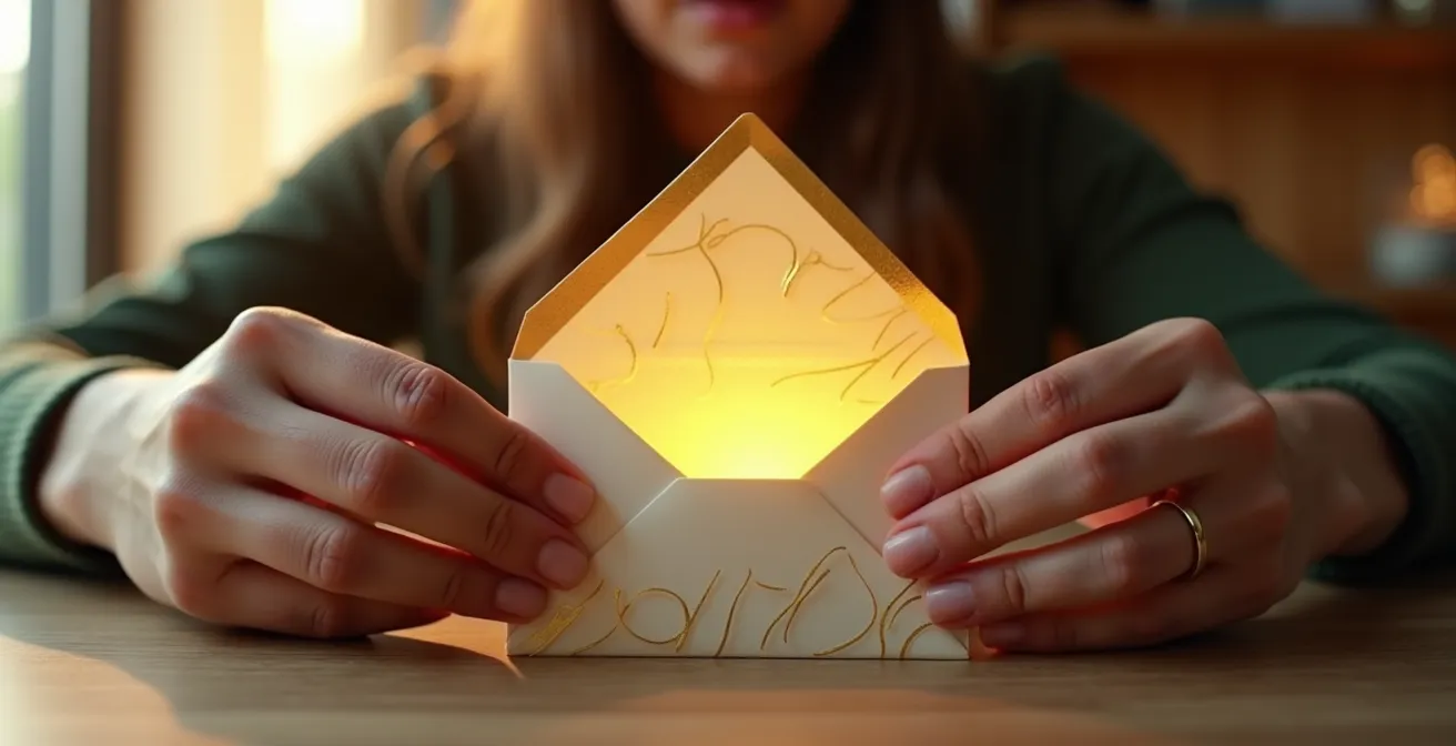 Mains tenant une carte d'invitation dorée exclusive avec arrière-plan flou