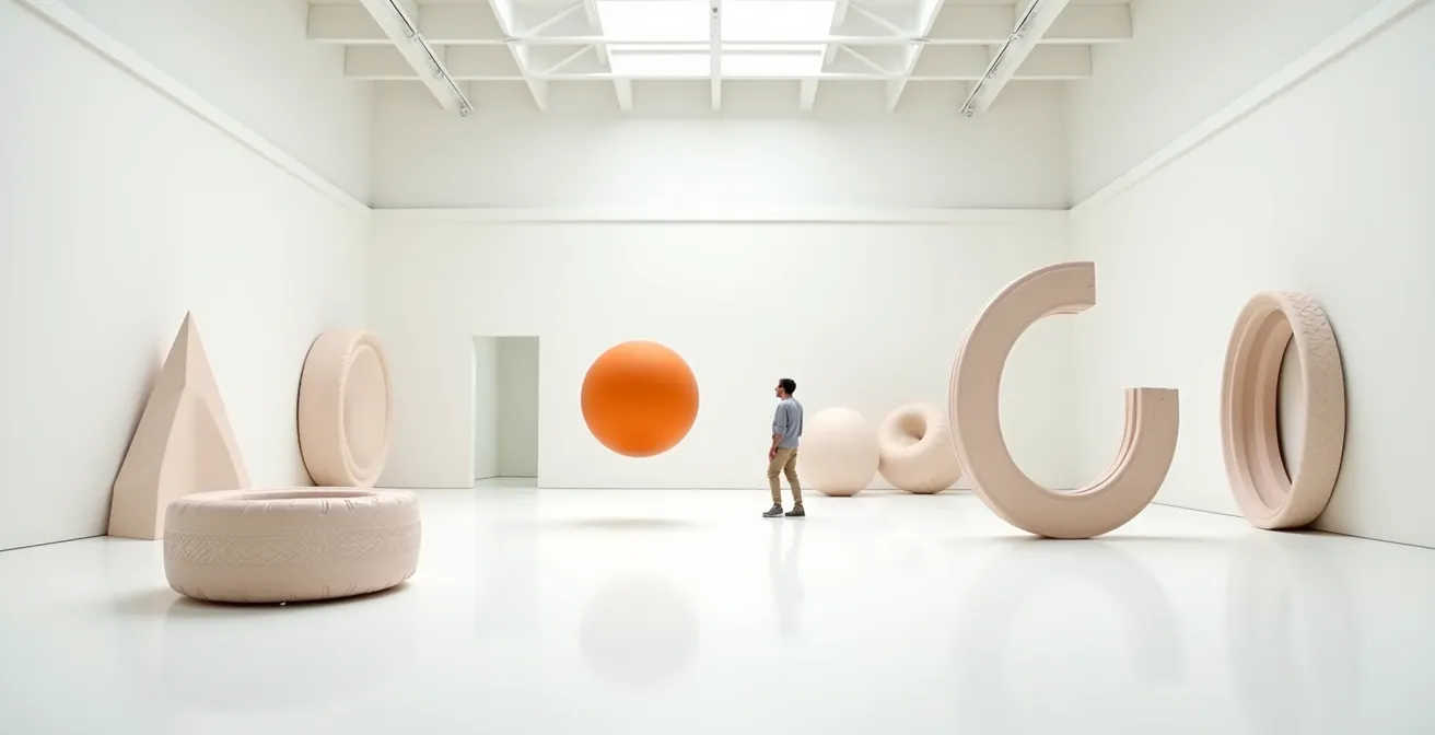 Espace épuré avec éléments de marque distinctifs représentés de manière abstraite