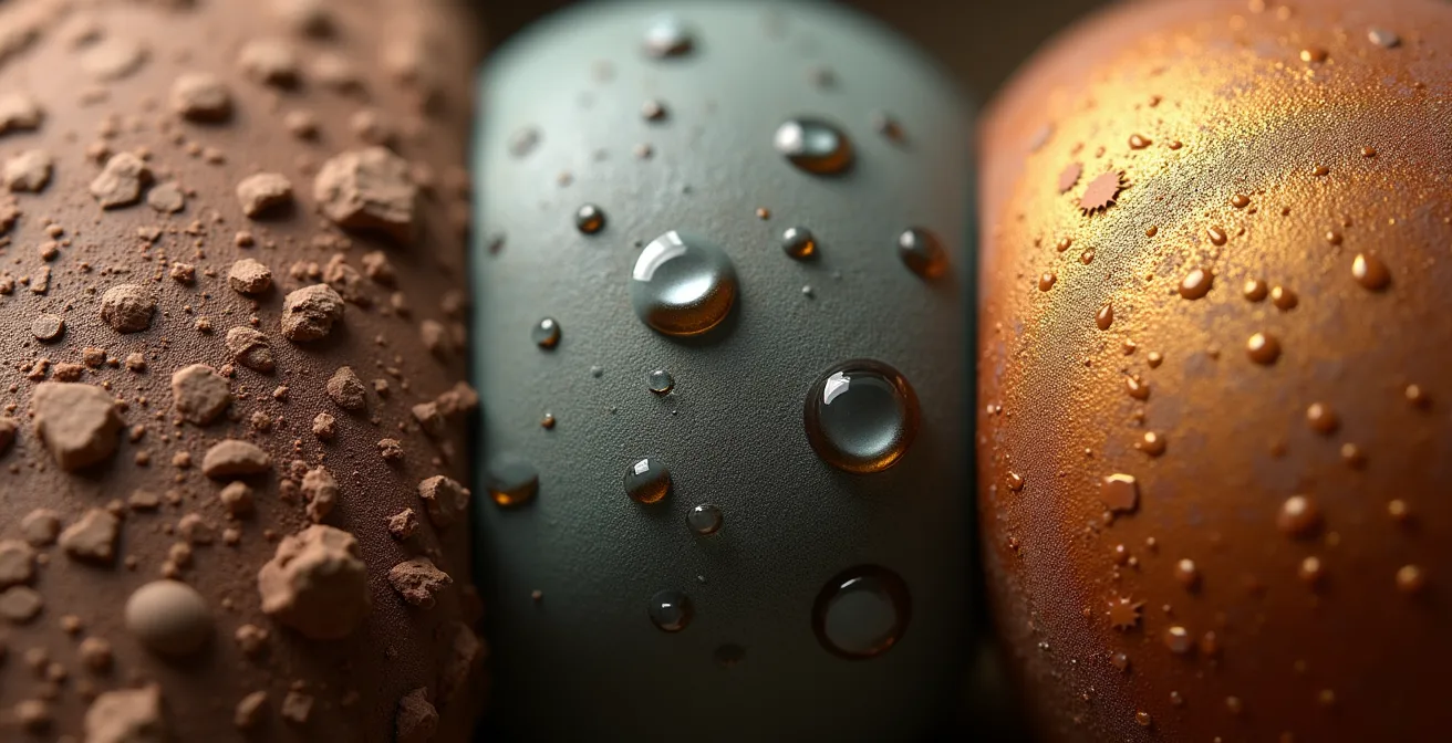 Vue macro de différentes textures de matériaux naturels représentant les phases d'un parcours client