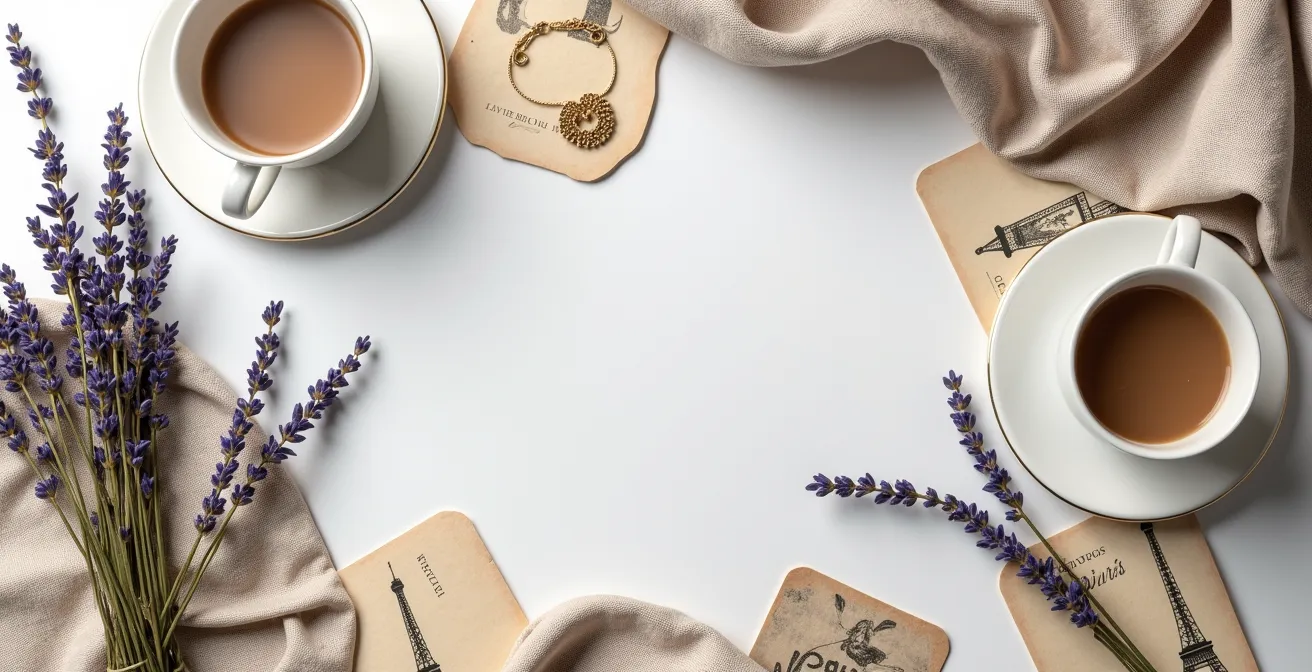 Composition minimaliste illustrant les éléments clés d'une signature visuelle de marque sur Instagram